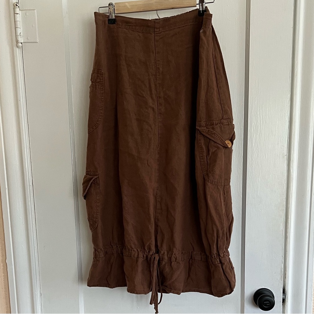 Very Cute FLAX Brown Linen Skirt Medium